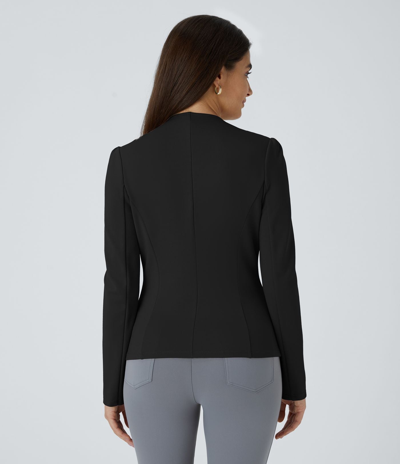 Blazer tailleur ajusté à col rond, manches longues avec boutons décoratifs