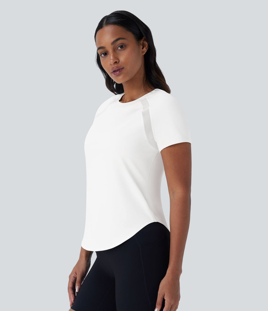 Softlyzero™ QuickDry Haut de sport à manches courtes avec empiècements en mesh contrastés et ourlet arrondi