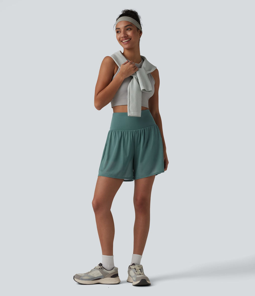 Short de yoga SoftlyZero™ Airy 2-en-1 taille haute avec empiècement mesh contrastant, à effet frais InstantCool et poches 12,5 cm