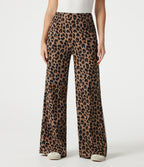 Pantalon léopard décontracté ample color block, taille haute, en tissu gaufré, à poches