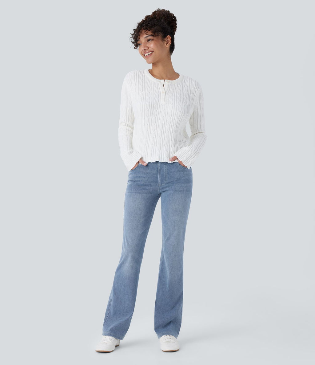 Halara Flex™ Jean bootcut décontracté extensible délavé taille haute à poches multiples