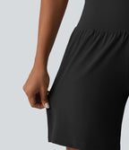 Short de yoga 2 en 1 à taille très haute, effet ventre plat, séchage rapide, 17,5 cm, avec poches