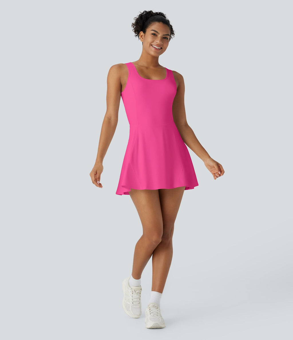 Softlyzero™ Airy Robe Sport de danse courte 2-en-1 avec dos nu croisé, encolure en U et poches latérales