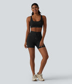 Short de cycliste yoga uni taille haute 12,5 cm avec cordon de serrage et poches