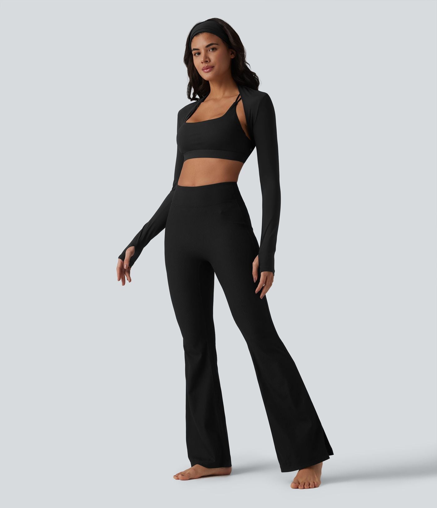 Brassière de sport à encolure carrée en maille côtelée avec soutien-gorge intégré — UPF40+