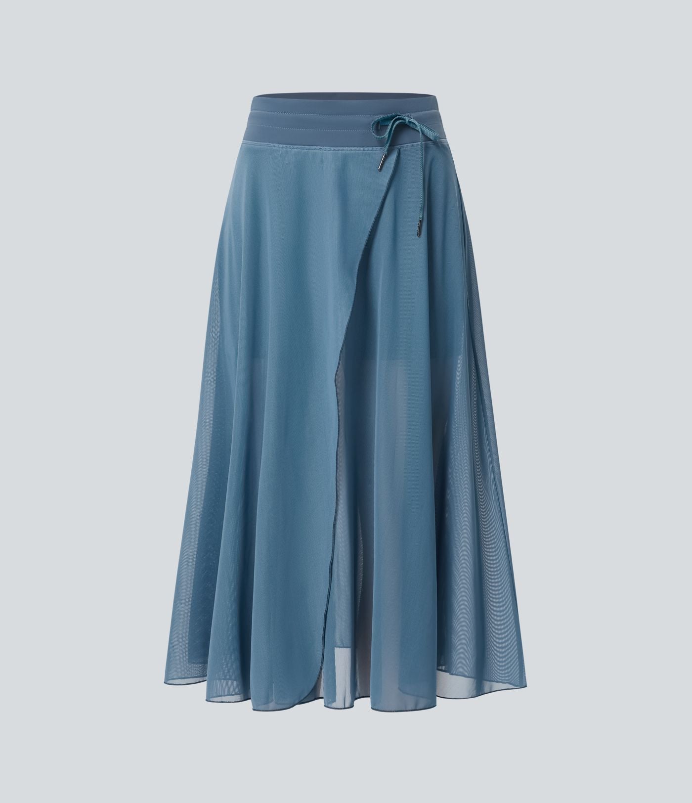 Jupe Casual Évasée Mesh Mi-Longue Fuide 2 en 1 Contrastée Taille Haute Cordon Poche Latérale