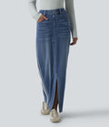 Jupe en jean longue décontractée délavée à rayures taille haute Halara Flex™ avec poches