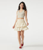 Jupe mini casual taille haute froncée à volants effet lin