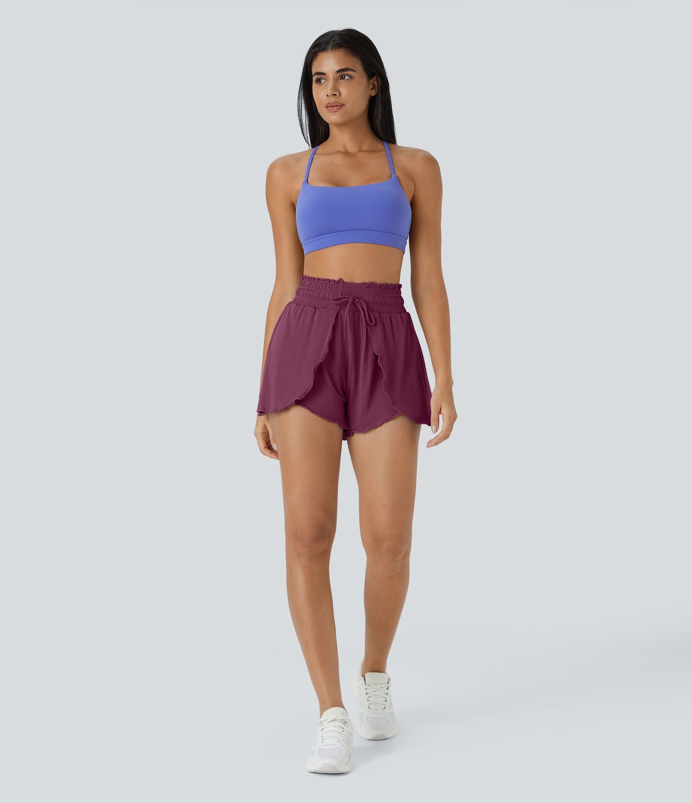 Short Casual 7,5cm Empilé Taille Haute Bordures Volantées Taille Élastique Cordon de Serrage