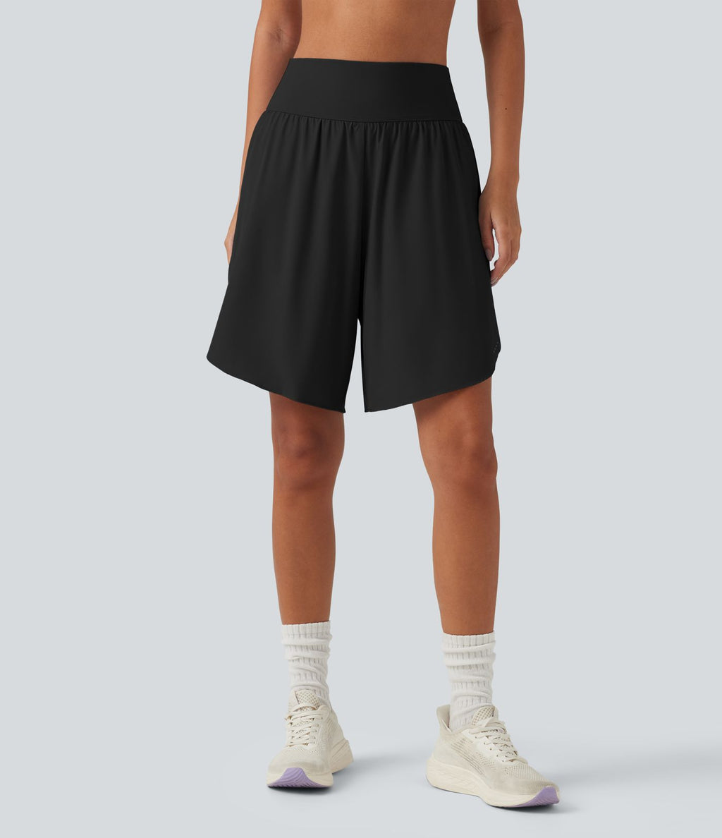 Short de course 2 en 1 SoftlyZero™ QuickDry taille haute, effet ventre plat, pois réfléchissants, ourlet croisé, 23 cm, avec poches