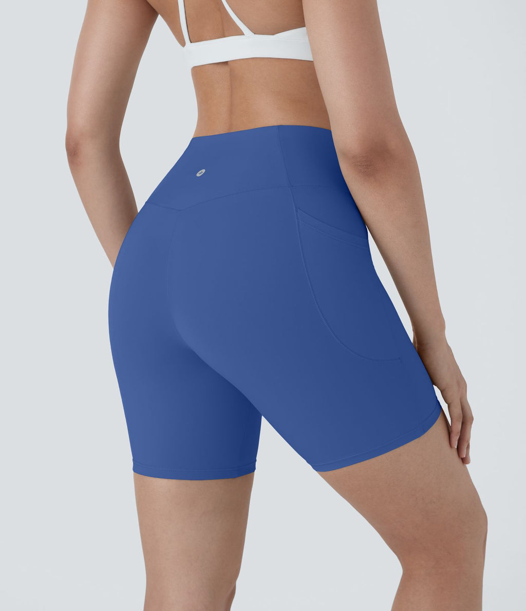 Softlyzero™ Short 17,5cm Yoga Taille Haute Crossover avec Poches Latérales