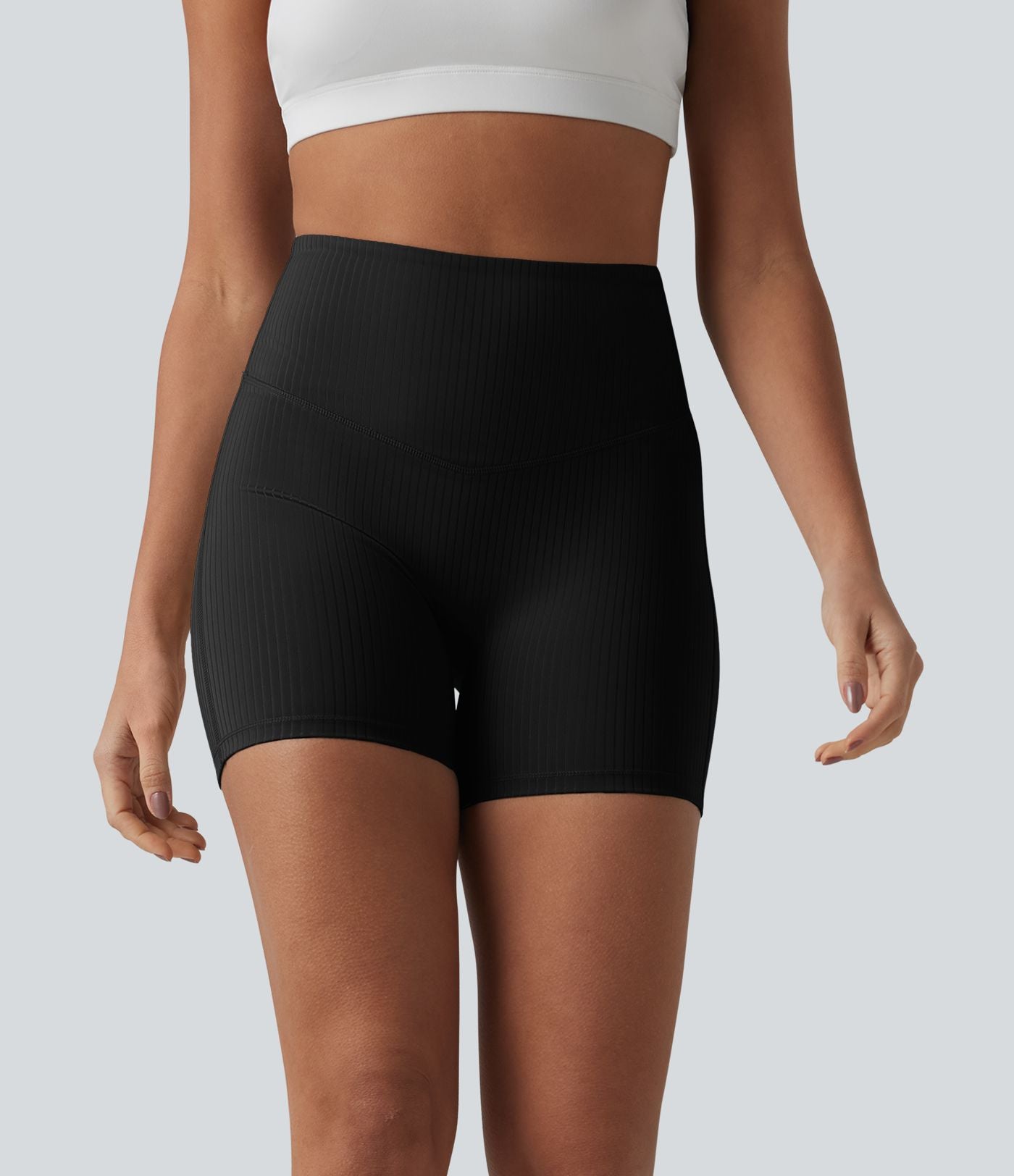 Short cycliste de yoga côtelé taille haute 12,5 cm avec poche