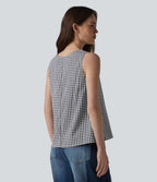 Débardeur casual col rond en vichy froissé avec poches