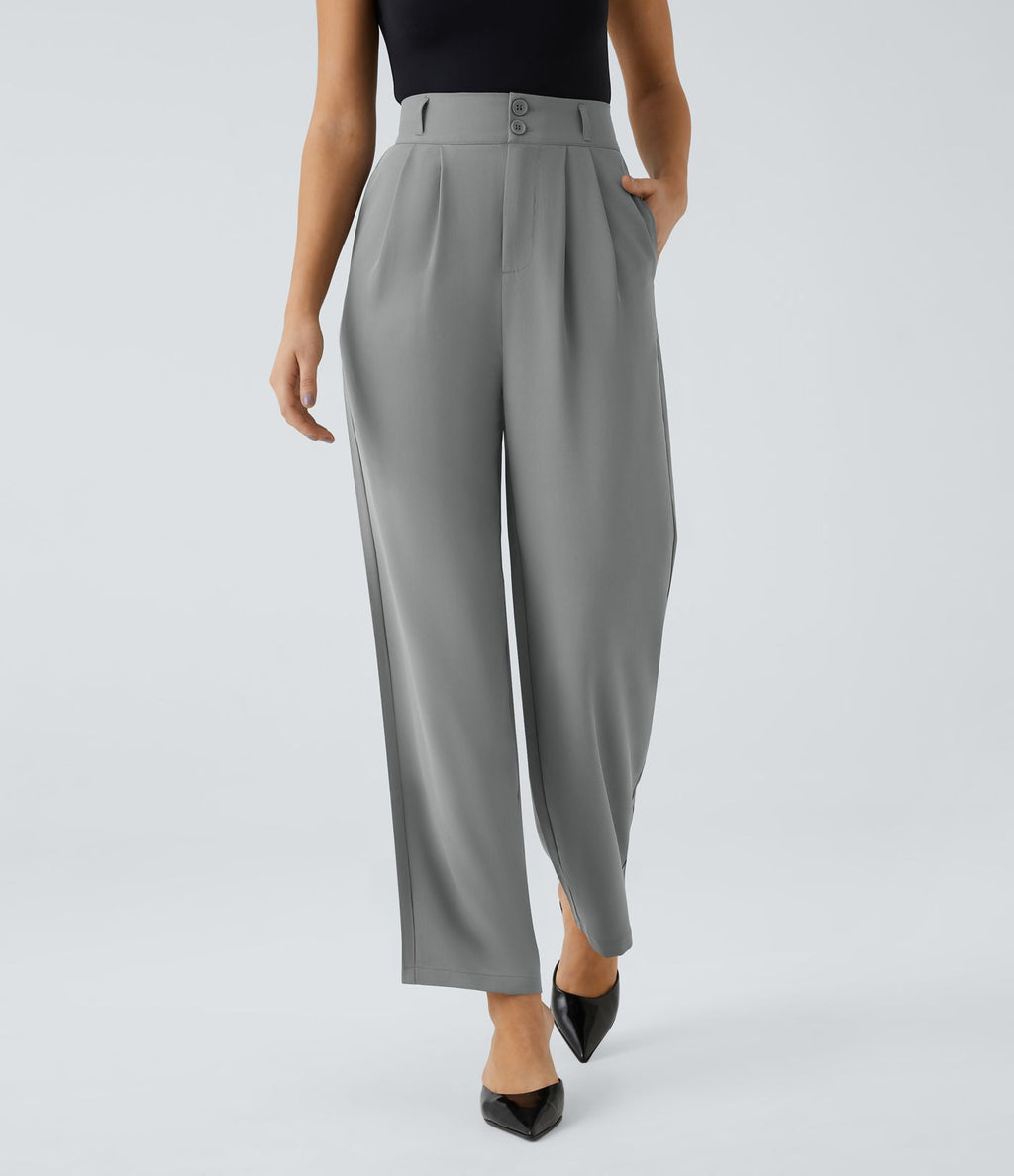 Pantalon de travail Halara Flex™ droit froncé avec poche zippée, taille haute