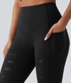 Legging de sport SoftlyZero™ taille haute avec empiècements en dentelle contrastée et poches – UPF 50+