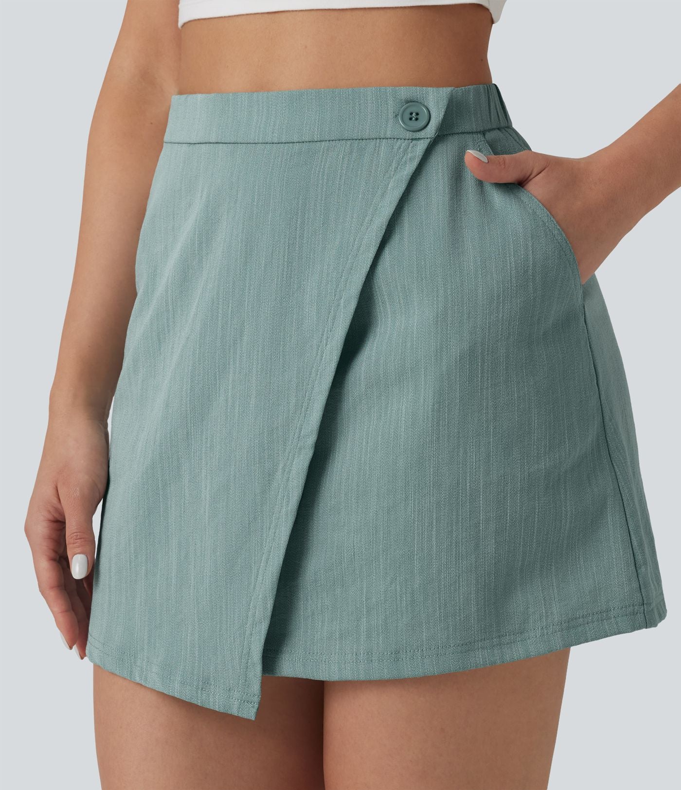 Jupe mini effet lin taille haute 2-en-1 avec poches