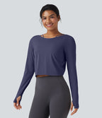 Top de sport yoga SoftlyZero™ QuickDry 2-en-1 dos nu torsadé manches longues avec trous pouces