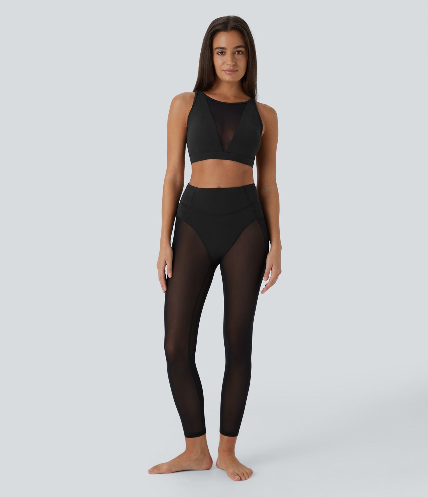 Legging de danse 7/8 taille haute 2-en-1 avec empiècements en résille