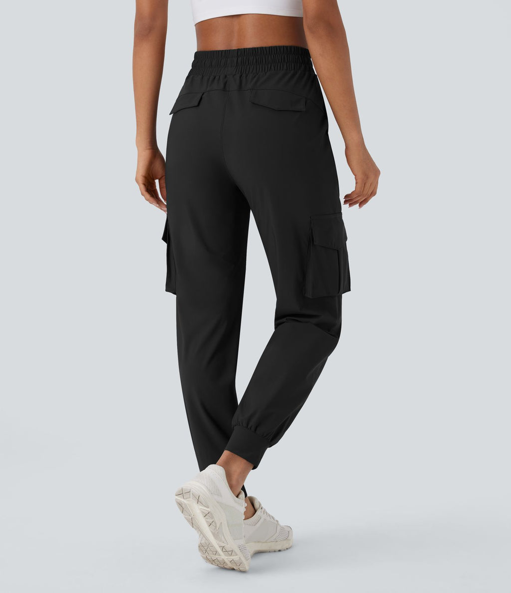 Pantalon cargo de danse taille haute avec cordon de serrage et poches multiples