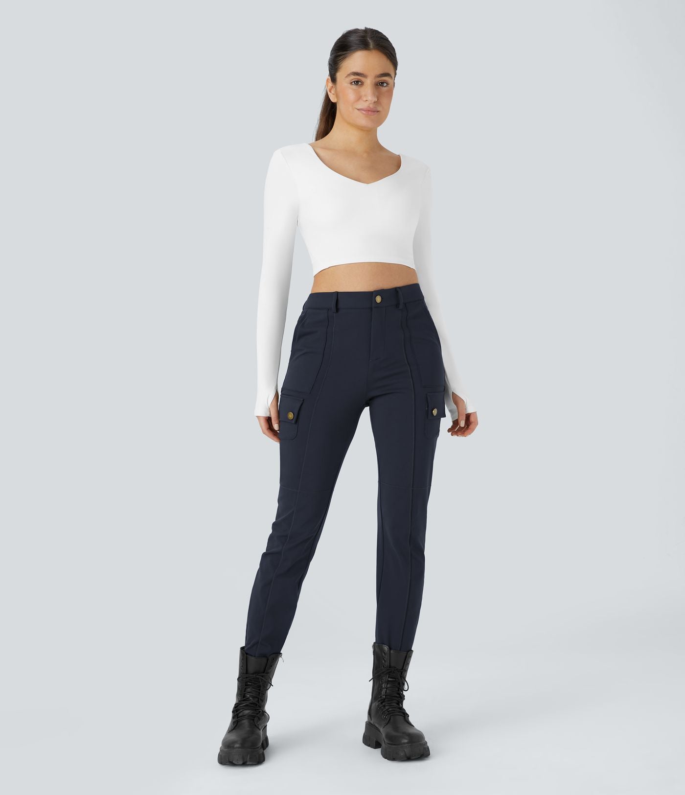 Pantalon cargo ajusté uni taille haute DayStretch avec poches zippées