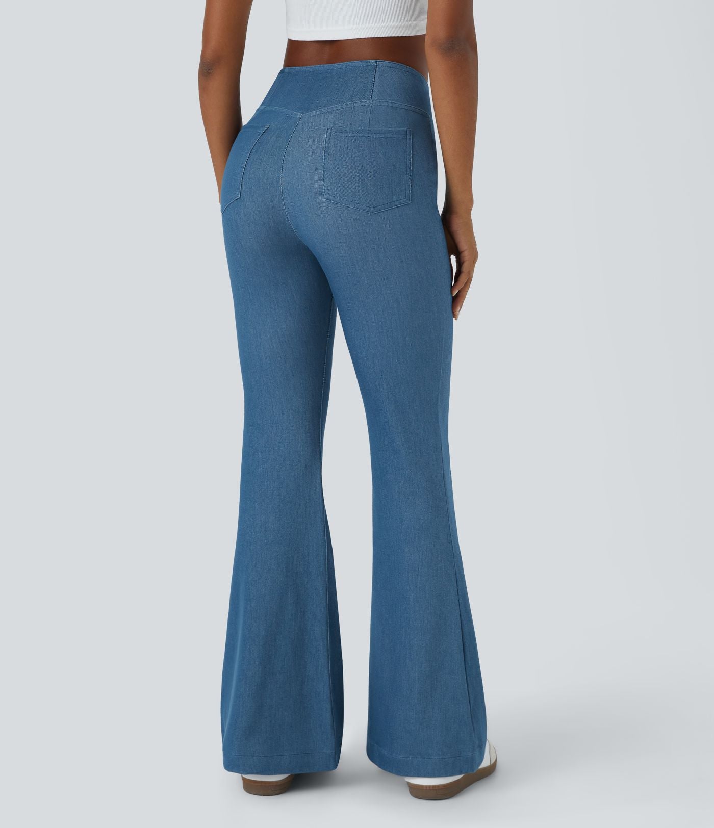 Halara Flex™ Jean Évasé Casual en Tricot Stretch Taille Haute avec Dos Croisé et Poches