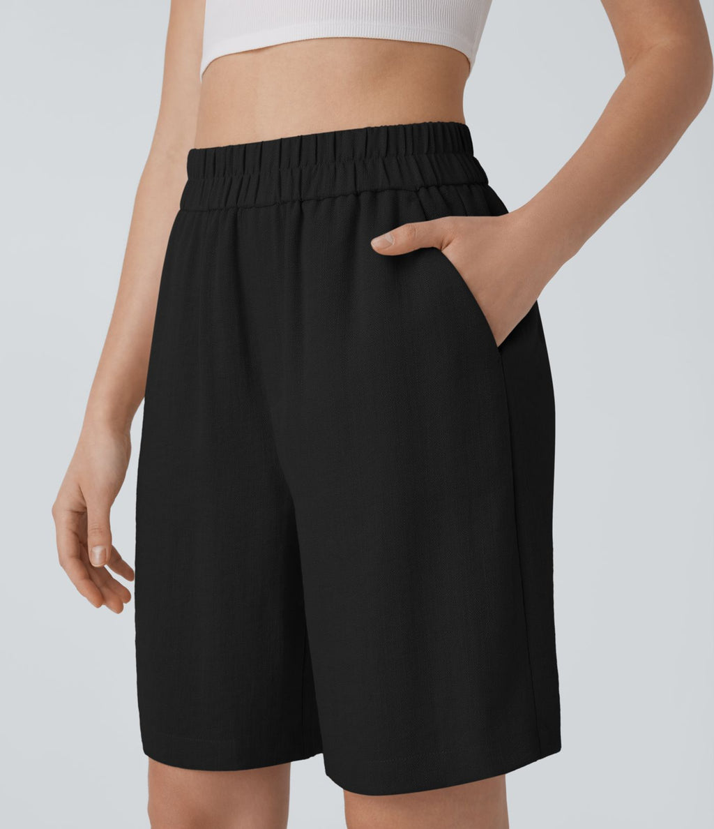Short Bermuda Décontracté Taille Haute avec Poches Latérales