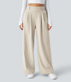 Halara Flex™ Pantalon Tailleur Large Fluide Gaufré Taille Haute Poches Latérales