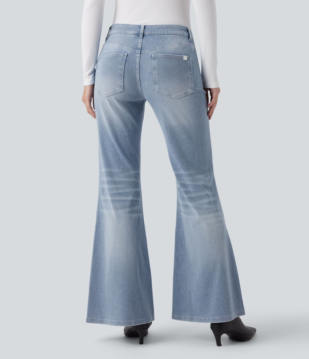 Halara Flex™ Jean évasé décontracté délavé taille basse avec poches