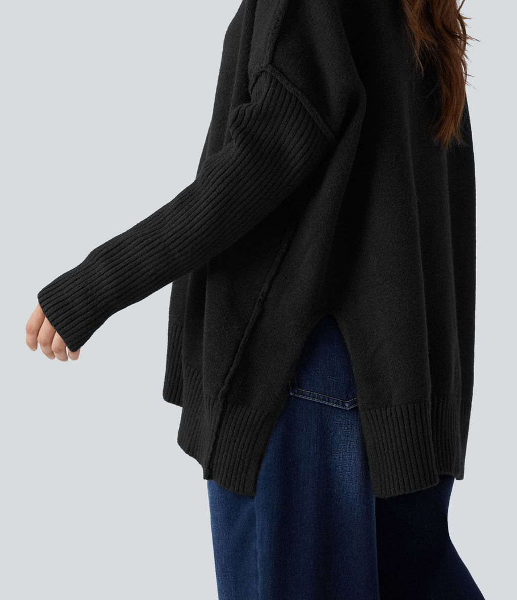 Pull col V manches raglan longues coupe décontractée