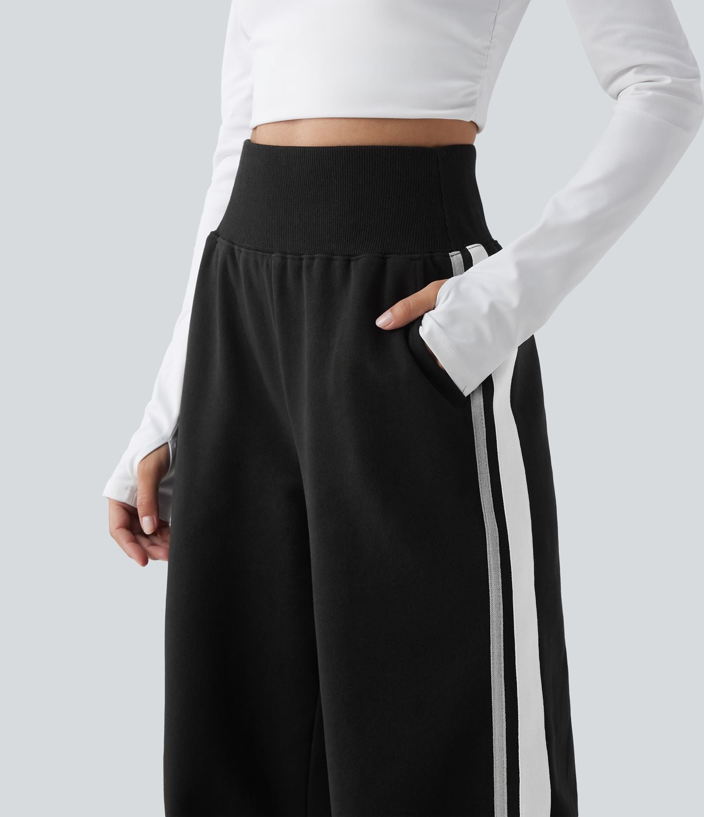 Pantalon de jogging casual coton large gainant à rayures taille haute avec poches