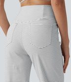 Pantalon de yoga droit taille haute croisée ventre plat à rayures avec poches