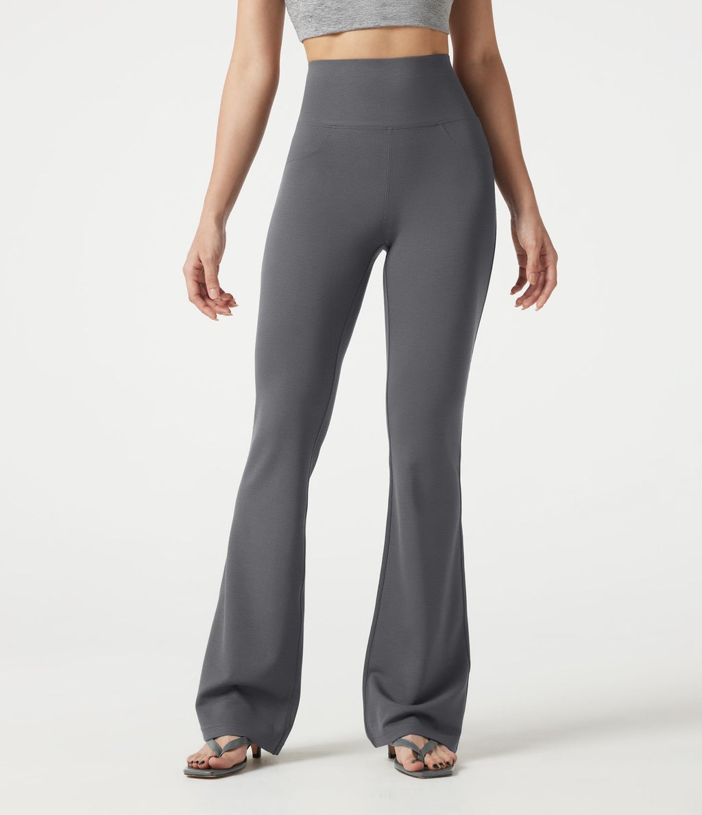 Pantalon bootcut décontracté, taille haute, à poches