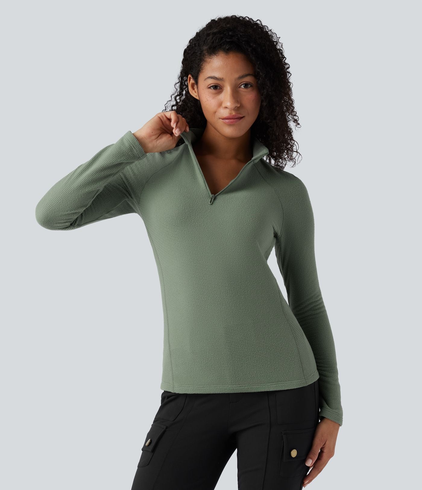 Haut de sport polaire demi-zip pliable à manches longues avec poche