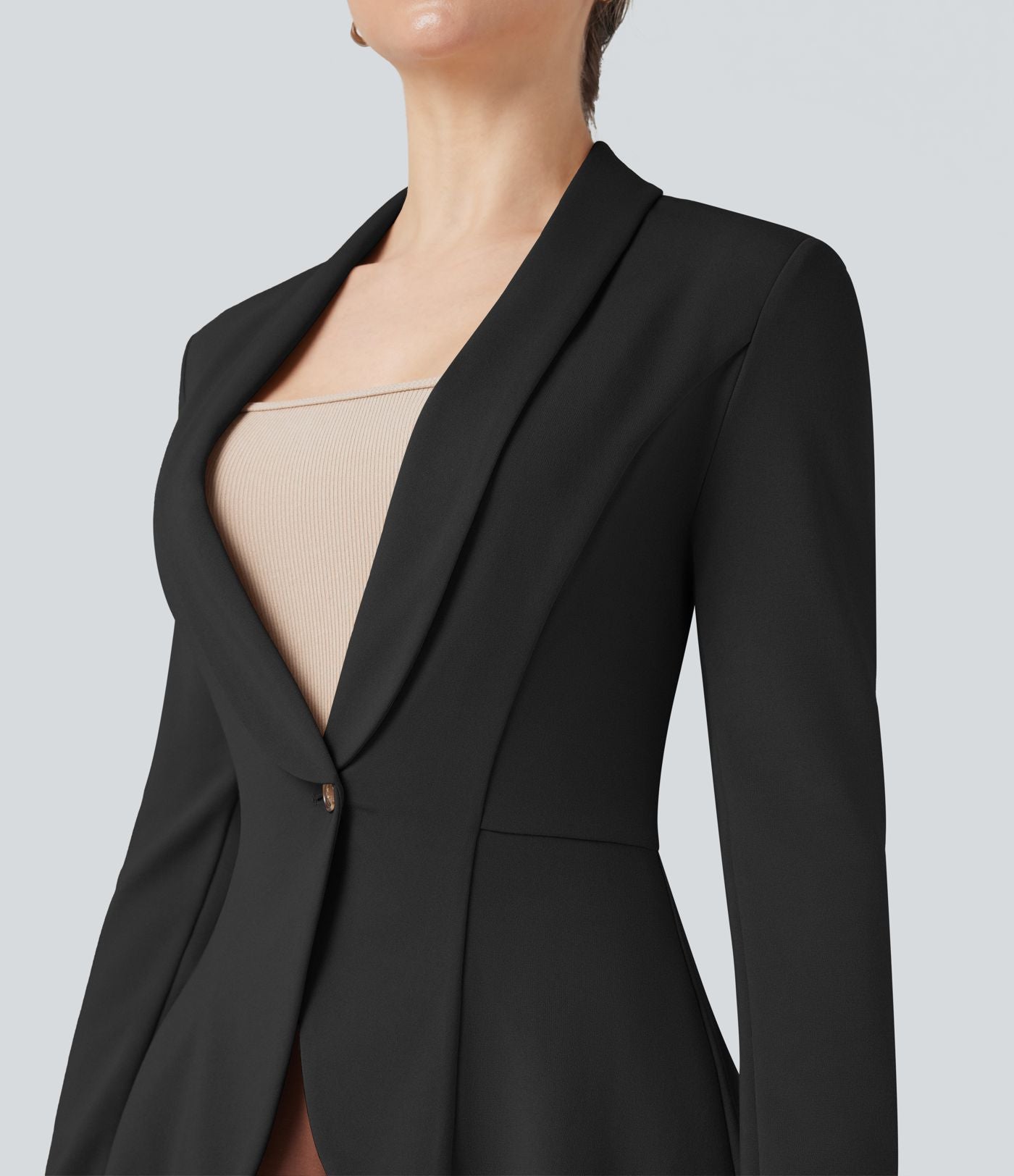 Manteau de travail col châle ourlet à volants à manches longues Halara Flex™