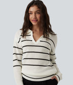 Pull casual col V manches longues à rayures