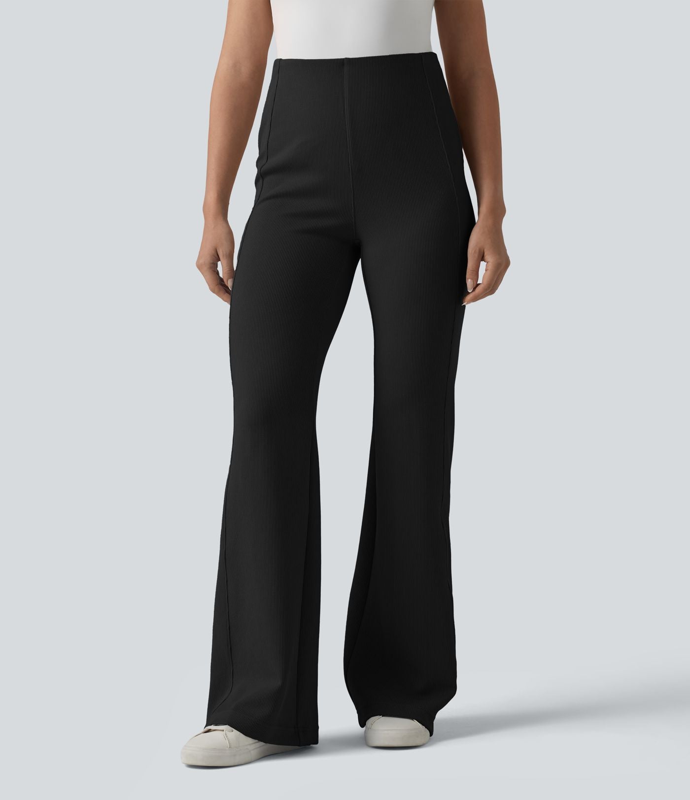Pantalon évasé casual SpacerTek™ taille haute gainant en maille côtelée à poche