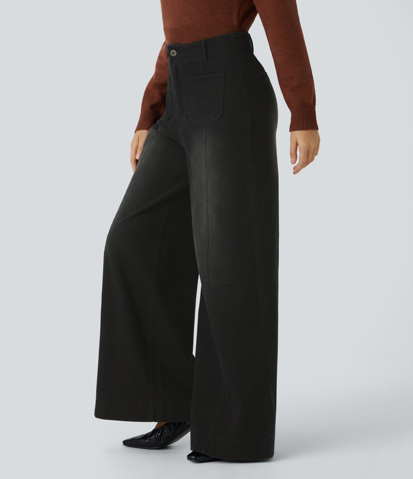 Halara Flex™ Jean large Palazzo et Taille Haute avec Poches Avant en Tricot Extensible Lavé
