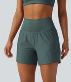 Short de yoga 2-en-1 à rayures, taille très haute, 12,5 cm, à poches