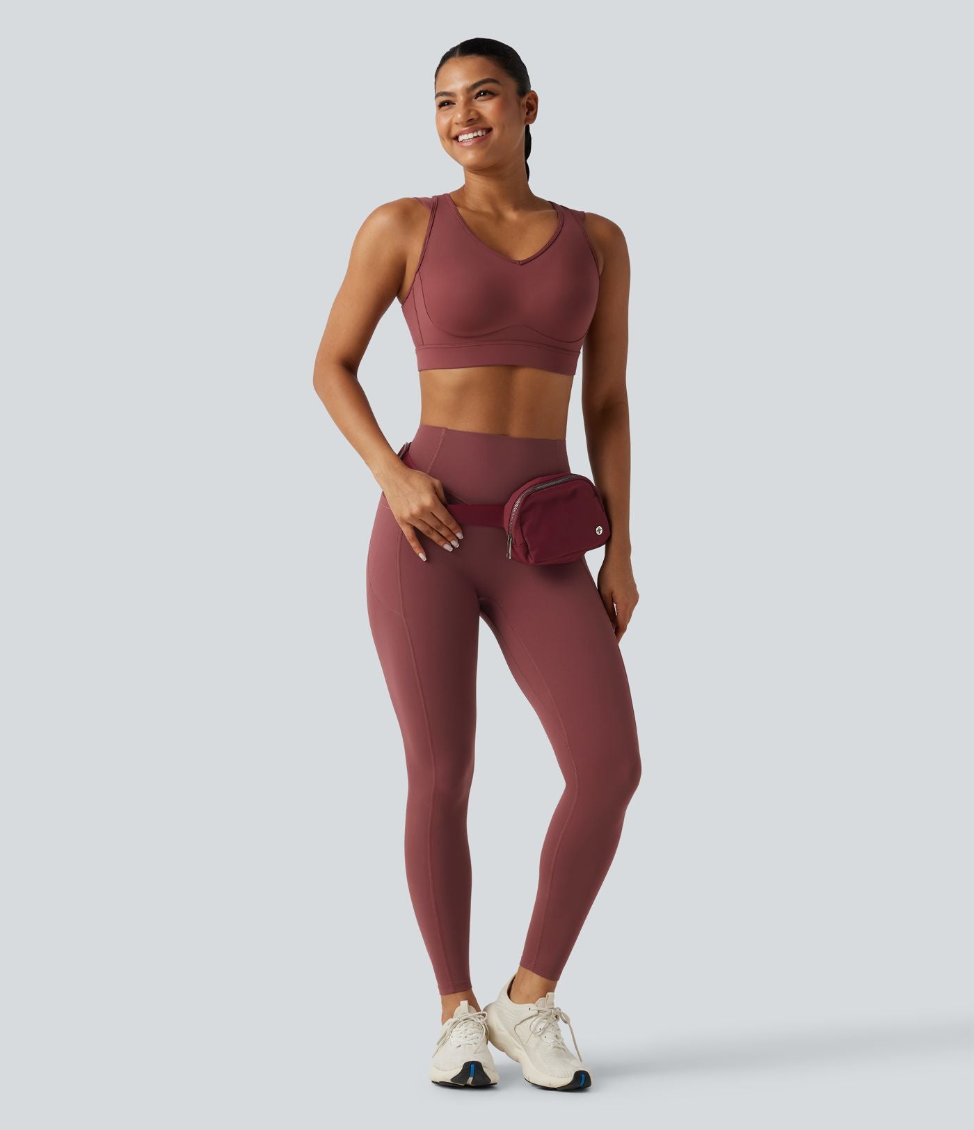 Brassière de sport de running maintien fort col V dos nu avec boucle ajustable et coussinets non amovibles