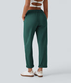 Pantalon casual taille mi-haute en maille gaufrée avec poche zippée