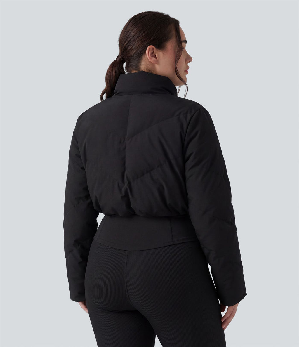 PuffFlex Grande taille Doudoune courte 3-en-1 col montant casual & Veste à ourlet arrondi et trous pour les pouces avec poches