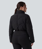 PuffFlex Grande taille Doudoune courte 3-en-1 col montant casual & Veste à ourlet arrondi et trous pour les pouces avec poches