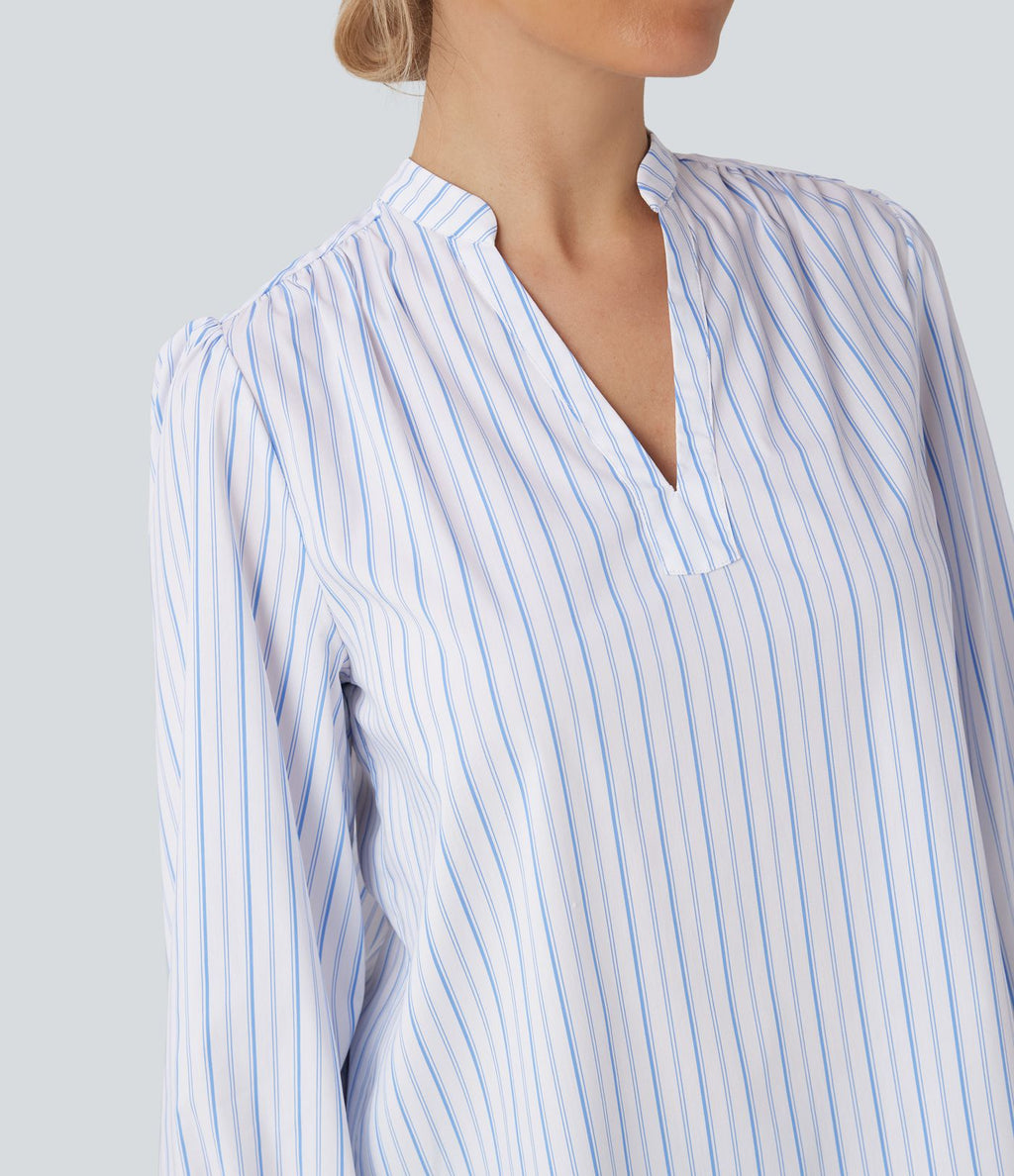 Blouse décontractée col V asymétrique imprimé rayé