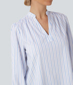 Blouse décontractée col V asymétrique imprimé rayé