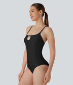 Maillot de bain une pièce côtelé avec découpe anneau et bretelles ajustables