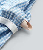 Robe débardeur midi décontractée à col rond sans manches avec soutien-gorge intégré en tissu froissé vichy avec poches