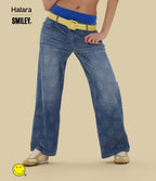 Halara X Smiley® Halara Flex™ Jean large décontracté asymétrique taille basse en lyocell délavé avec poches