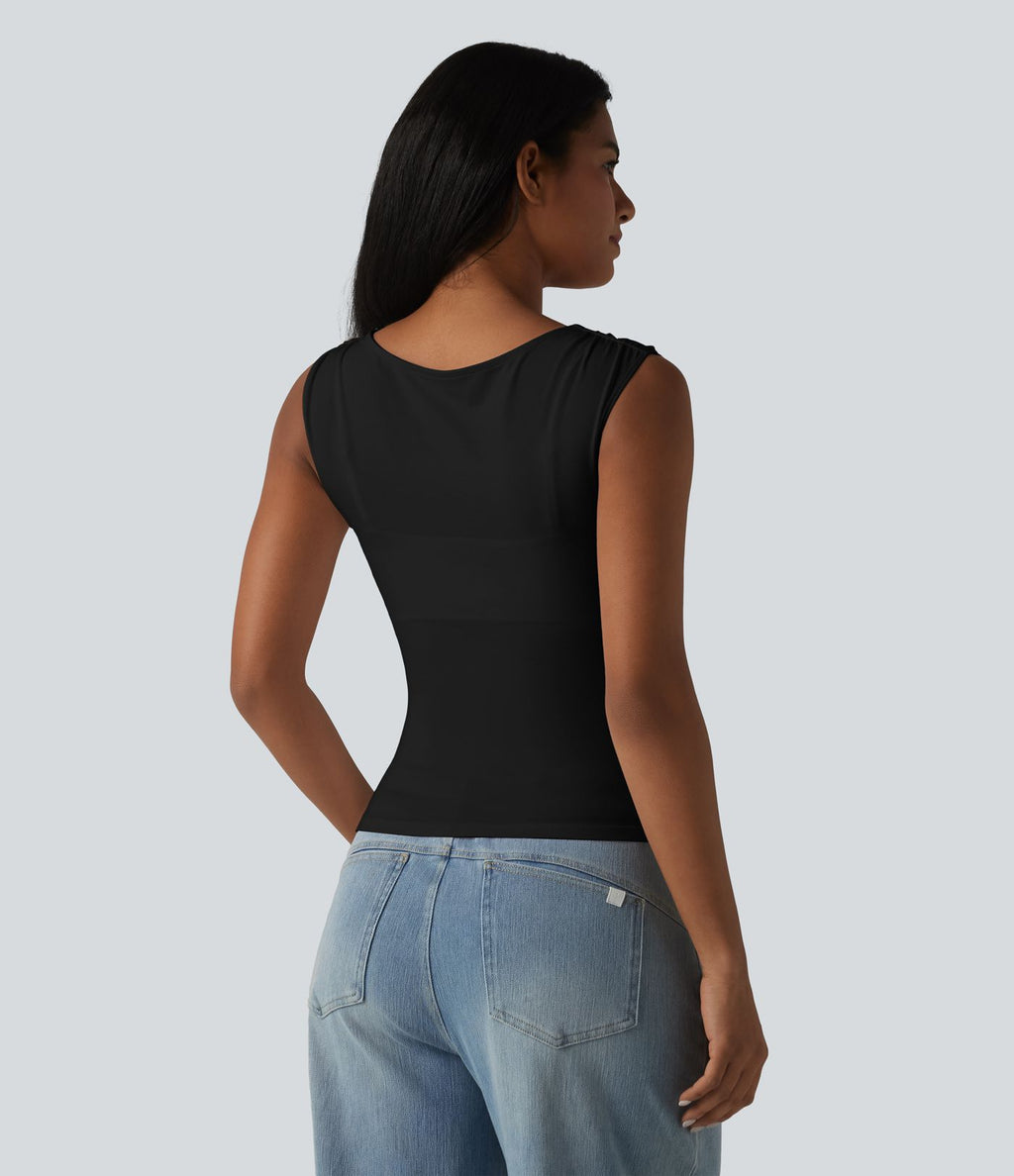 Halara haut décontracté en jersey de coton col bénitier sans manches soutien-gorge intégré bonnets B-DD