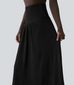 Jupe tailleur midi trapèze taille haute en maille côtelée