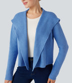Cardigan ouvert à capuche manches longues